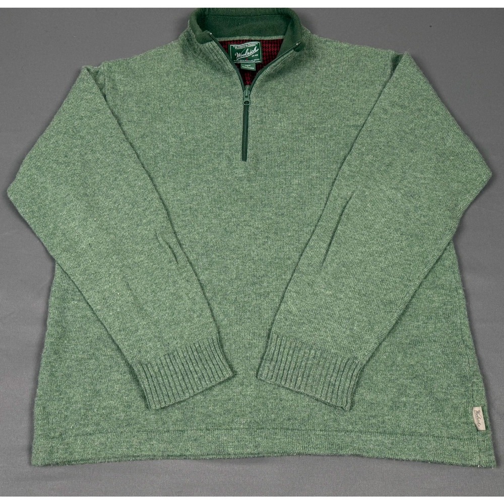 Woolrich 1/4 Zip Sweater Mens L Green Sprig Heather Lambswool Blend Pullover